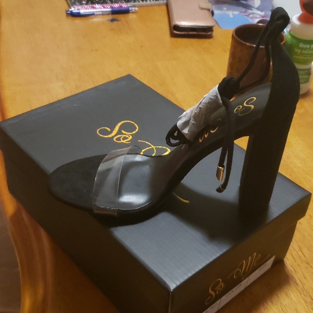 Faux suede lace up heels